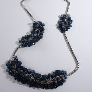 Lee Angel Lucite navy Stone Cluster Box Link Necklace NWT 159